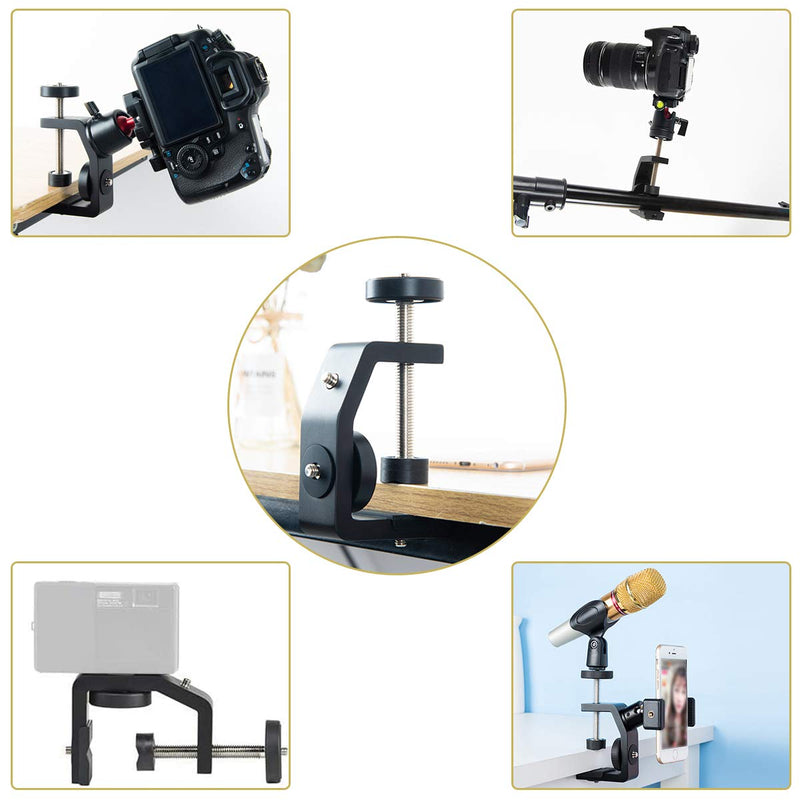 UTEBIT C Clamp with 1/4" Screw Adjustable Camera Mount Clamps Bracket Max. 2.36 Inch High for Photo Studio Photography DSLR Video Light Support Light Stand Quick Release U Clip Holder