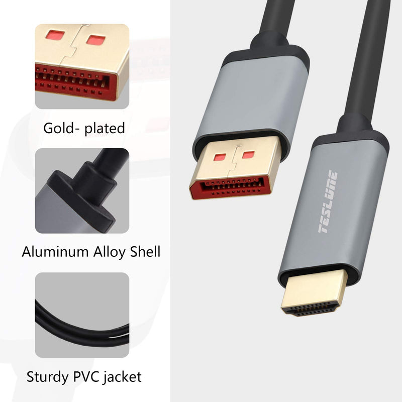 DisplayPort to HDMI Cable 10ft, TESLUNE 4K@60HZ DP 1.4 to HDMI 2.0 Cable, Gold-Plated Male to Male DP-HDMI Cable for Laptop, PC, HDTV, Monitor, Projector.