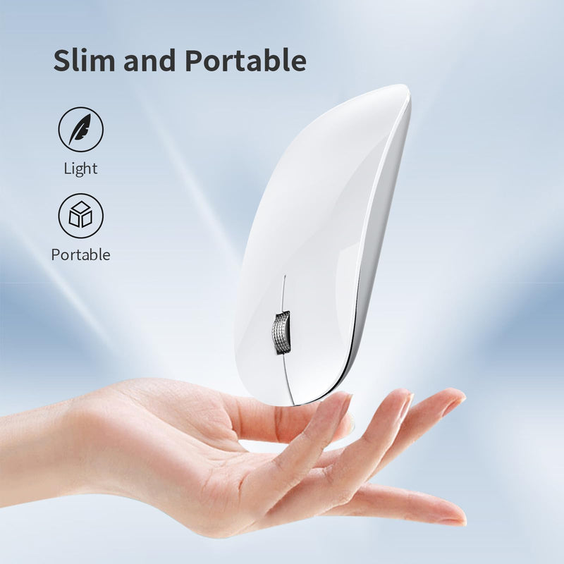 [AUSTRALIA] - TENMOS M18 Bluetooth Mouse, USB C Rechargeable Wireless Mouse, Triple Mode (Dual Bluetooth+USB) Computer Silent Mice Portable with USB Receiver and Type C Adapter for Laptop/MacBook/iPad/PC - White 