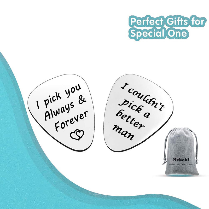 2PCS Guitar Pick, I Couldn’t Pick A Better Man&I pick you always and forever,Birthday Gift for Musician Guitar Player Husband Boyfriend, Valentines Father's Day Christmas Anniversary Gifts for him