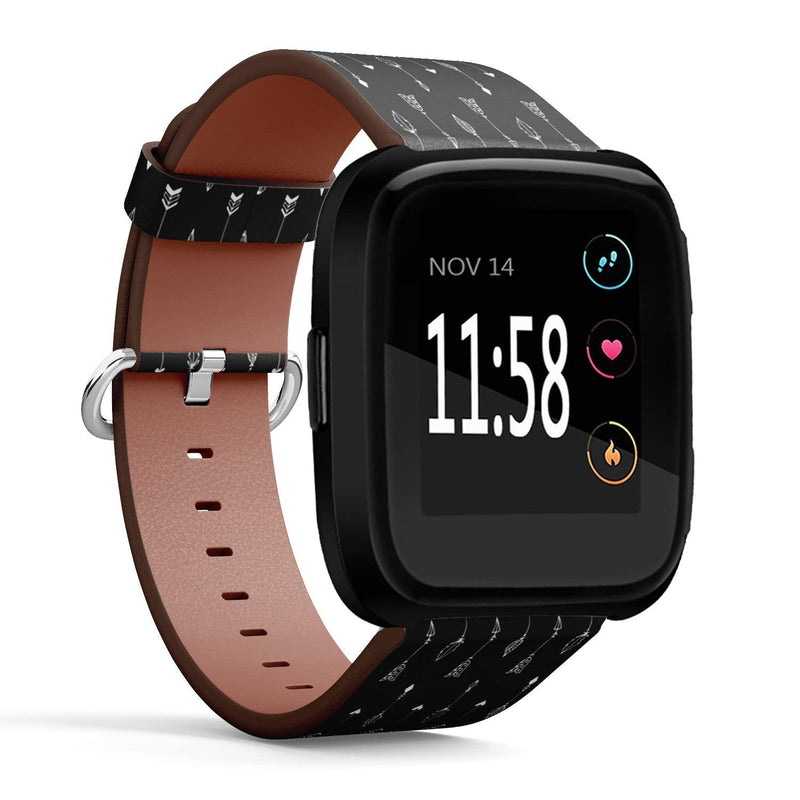 Compatible with Fitbit Versa/Versa 2 / Versa LITE - Leather Watch Wrist Band Strap Bracelet with Quick-Release Pins (Cute Arrows)