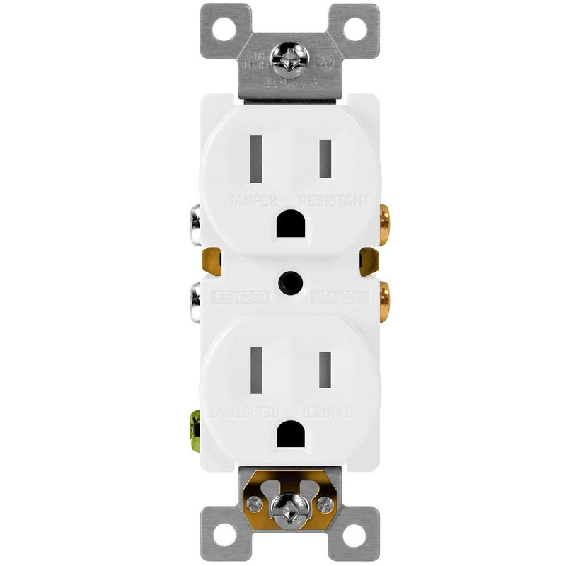 ENERLITES Duplex Receptacle Outlet, Tamper-Resistant Electrical Wall Outlets, Residential Grade, 3-Wire, Self-Grounding, 2-Pole,15A 125V, UL Listed, 61580-TR-W-10PCS, White (10 Pack) Tamper Resistant