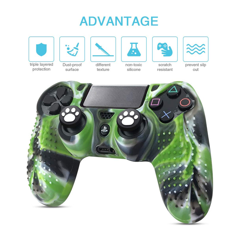 6amLifestyle PS4 Controller Skin (Red + Green 2 Controller Skins + 10 Thumb Grips) Anti-Slip Silicone Cover Protector Case for DualShock 4 PS4 / PS4 Slim / PS4 Pro Controller 06-Green&Red