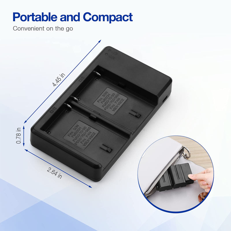 Powerextra NP-F550 Charger Set, 2 x NP-F550 Batteries with and Dual USB Charger Compatible with Sony NP-F550, F970, F750, F570, F530, F330, CCD-SC55, TR910, TR917, CN160, CN-216 LED Light and More