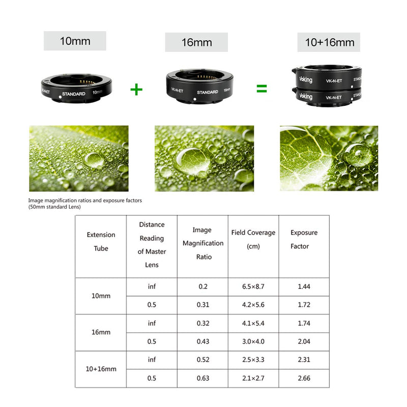 Voking VK-N-ET 10mm+16mm Auto Focus Macro Extension Tube Adapter Ring Kit for Nikon Mirrorless 1 Mount Cameras J1 J2 J3 V1 V2 V3