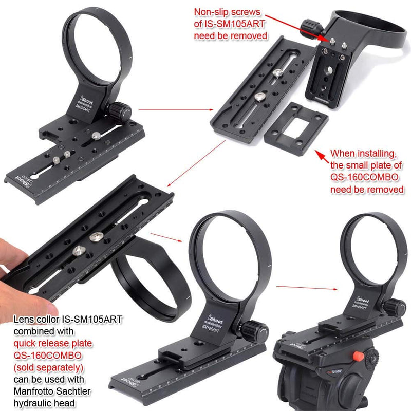 iShoot Lens Collar Tripod Mount Ring Support Holder BracketCompatible with Sigma 105mm f/1.4 DG HSM Art (EF/FX/FE/L Mount) & Sigma 100-400mm f/5-6.3 DG DN OS (E/L Mount) Lens, Bottom is Arca Fit Plate