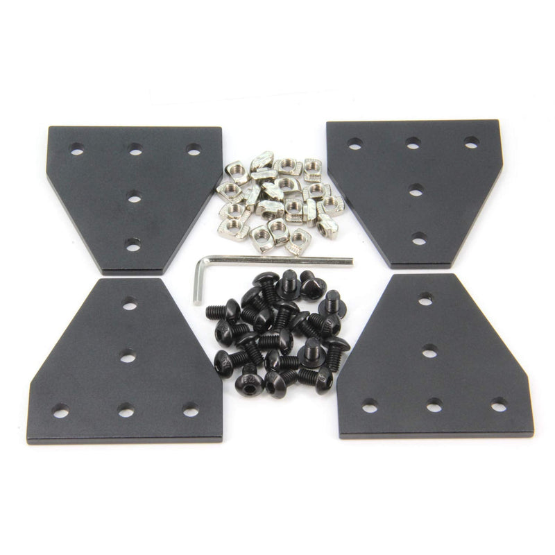 Zeberoxyz 4PCS/Kit Black T Shape Corner Bracket Plate with 20PCS M5 Screws and 20PCS M5 T-Nuts, 5-Hole 90 Degree Joint Board Plate for 2020 Series Aluminum Profile 3D Printer Frame (Black-T with Nut) 4PCS Black-T with Nut