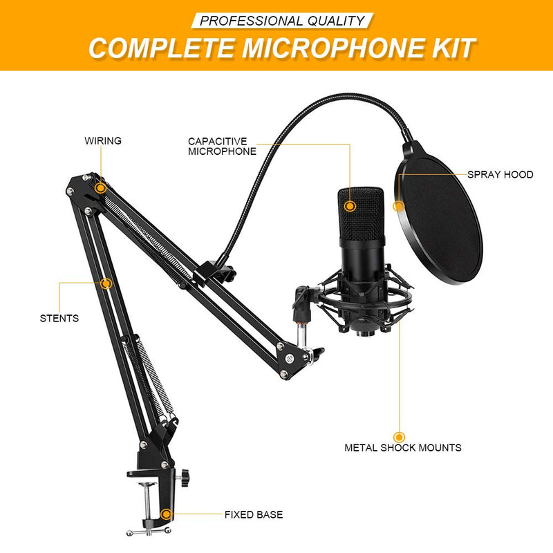 HALOVIE Gaming USB Microphone PC Condenser Microphones Computer Mic Kits with Shock Stand for Podcast Youtube Video Stream Studio Recording Voice Over