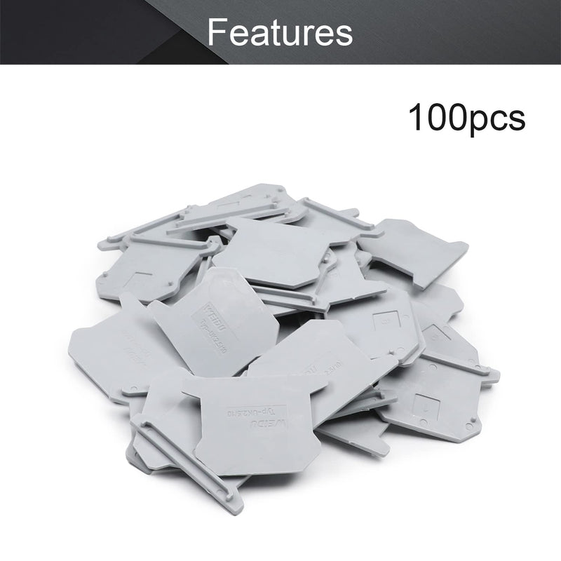 Fielect 100Pcs D-UK2.5 DIN Rail Terminal Block End Cover DIN Rail Mount Grounding Terminal Block, Gray 100 Pcs D-UK2.5