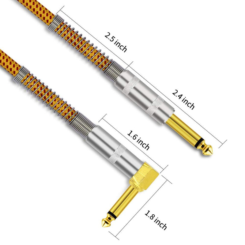 [AUSTRALIA] - Guitar Cable 10ft 1/4 inch TS Right Angle to Straight Instrument Cord for Electric Guitar,Bass,Keyboard 10 feet Yellow 