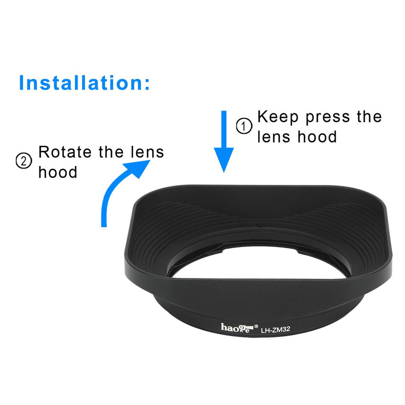 Haoge LH-ZM32 Bayonet Metal Square Lens Hood Shade Compatible with Carl Zeiss Distagon T 1.4/35 35mm f1.4 f/1.4 ZM Lens Black Square - Black