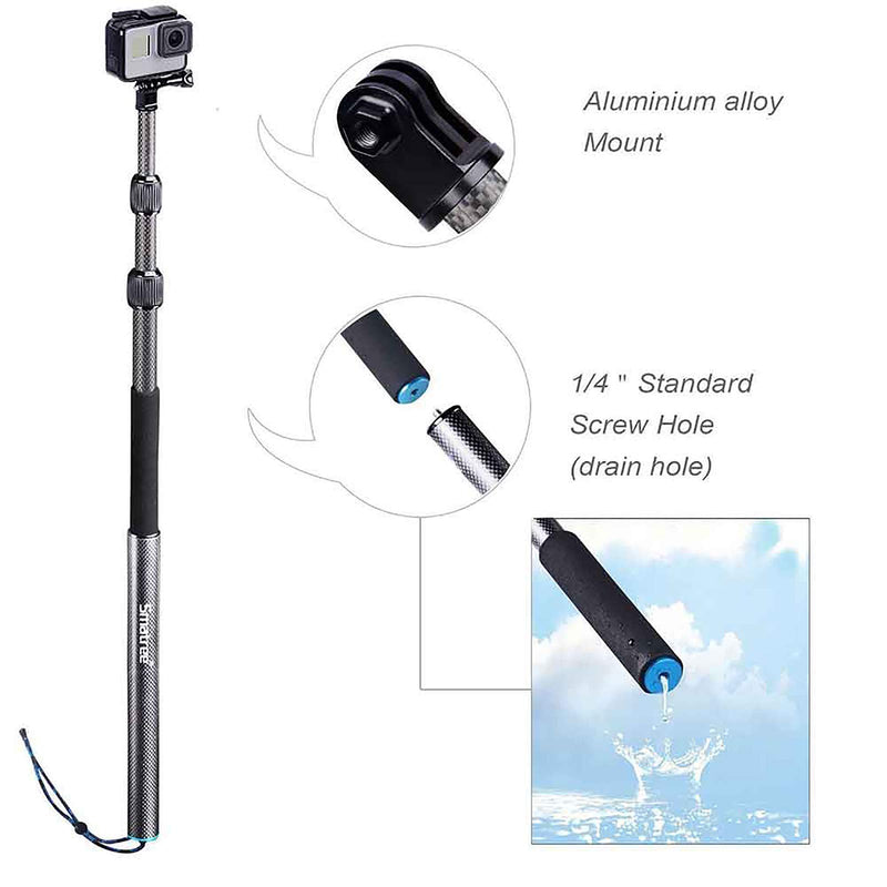 Smatree Carbon Fiber Selfie Stick Tripod Extension Monopod Compatible with GoPro Hero 9/8/7/6/5/4/3 plus/3/2018/Fusion/AKASO/SJCAM SJ4000 Xiaomi Yi/DJI OSMO Action Cameras with Tripod