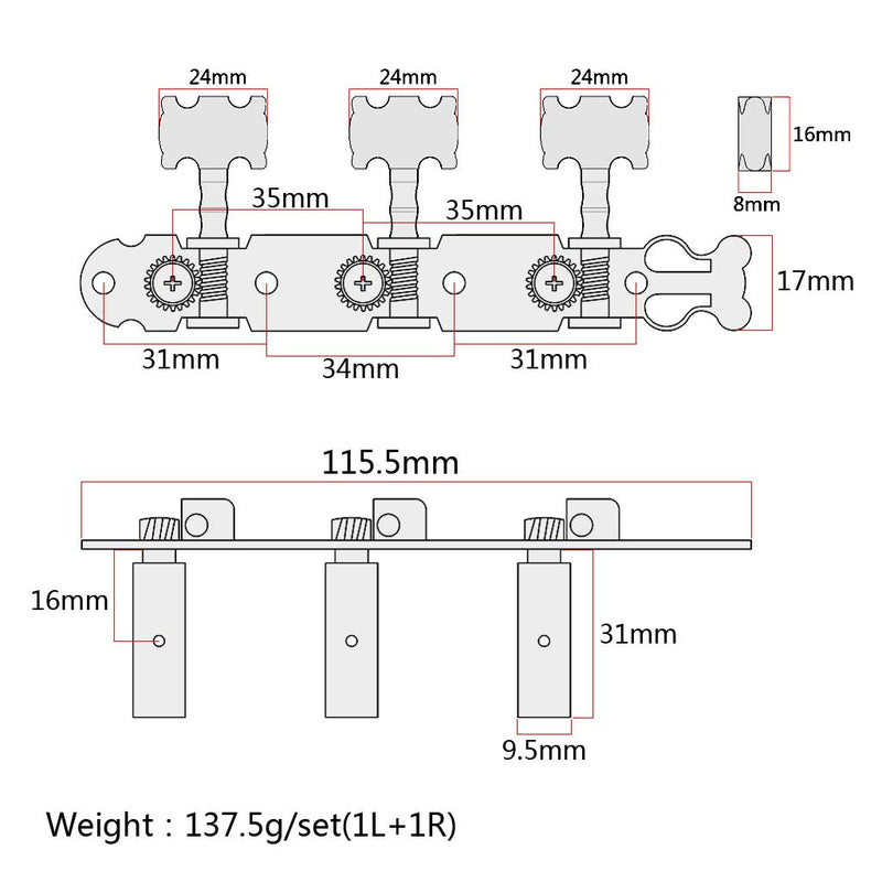 Alnicov 2 Pcs Guitar Machine Heads Tuning Pegs Tuning Keys Tuners For Classical Guitar With Mounting Screws, 3L 3R Chrome, White