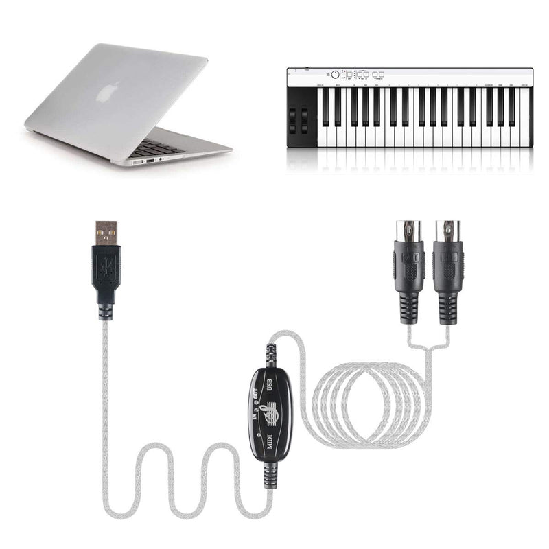 [AUSTRALIA] - TENINYU USB to MIDI Cable Converter 2 in 1 PC to Synthesizer Music Studio Keyboard Interface Wire Plug Controller Adapter Cord 16 Channels Supports Computer Laptop Windows and Mac 