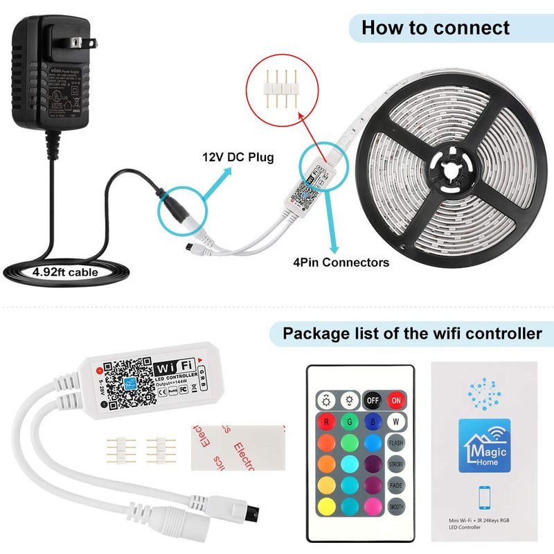 [AUSTRALIA] - Nexlux LED Strip Lights, WiFi Wireless Smart Phone Controlled 16.4ft Waterproof Light Strip LED Kit 5050 LED Lights 