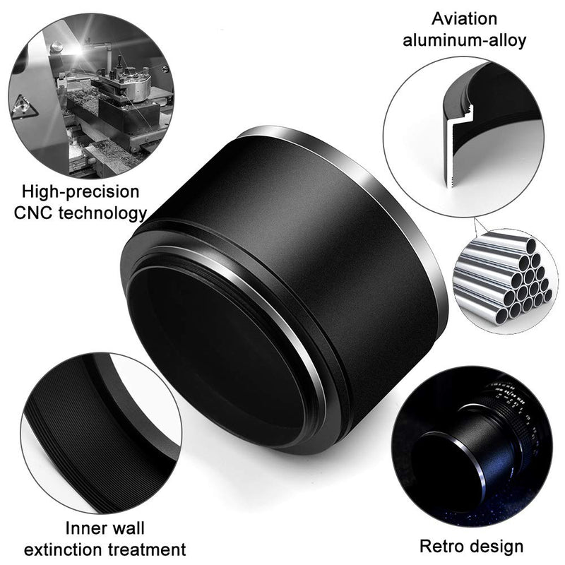 55mm Tele Metal Screw-in Lens Hood Sunshade with Centre Pinch Lens Cap for Canon Nikon Sony Pentax Olympus Fuji Sumsung Leica Standard Thread Lens +Cleaning Cloth 55mm Unique Tele Lens Hood