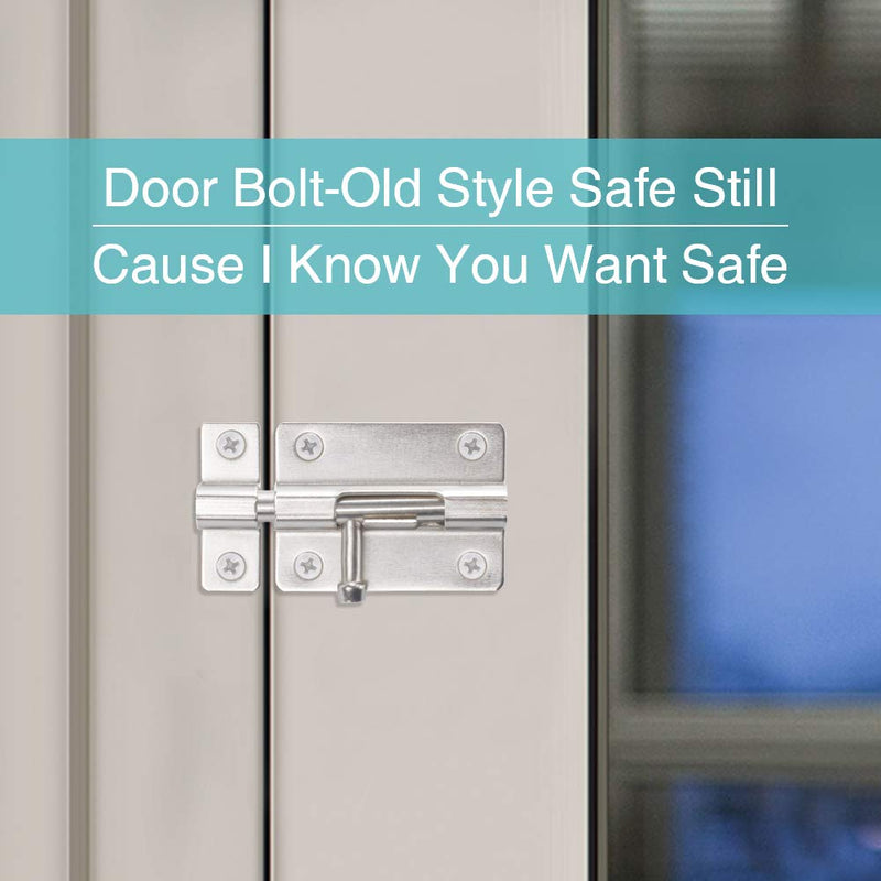 Door Security Slide Latch Lock, 3 inch Barrel Bolt with Solid Heavy Duty Steel to Keep You Safe and Private, Brushed Nickle Finish Door Latch Sliding Lock with 12 Screws (Silver- 2 Pack) Silver- 2 Pack