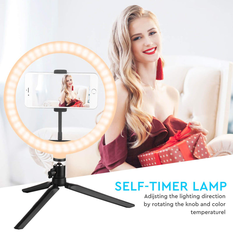 LED Ring Light 10 Inch - Dimmable Desk Makeup Ring Light for Photography, Shooting with 3 Light Modes & 10 Brightness Level with Tripod Stand, Ball Head & Phone Holder for Live Streaming&YouTube Video 10 Inch KIT