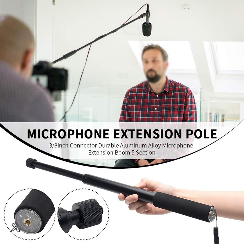 SDFLKAE 3/8inch Connector Durable Aluminum Alloy Microphone Extension Boom 5 Section(Black) Black