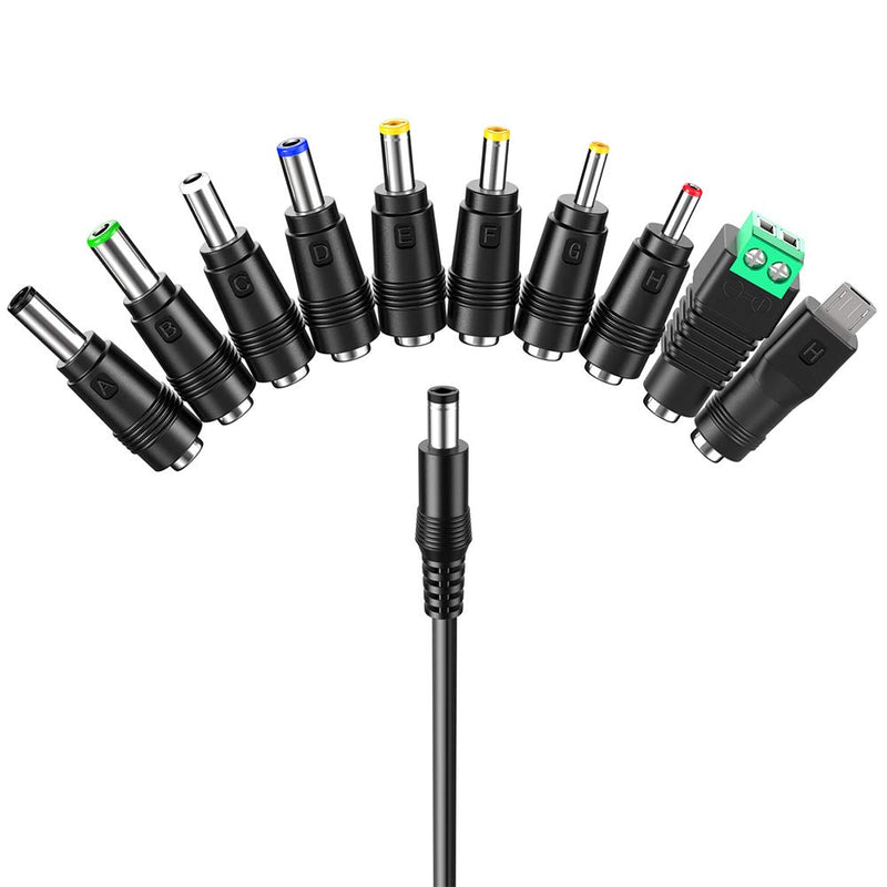 USB to DC Power Cable,PChero 10 in 1 Universal USB to DC Jack Charging Cable Power Cord with 10 Interchangeable Plugs Connectors Adapter for Router IP-Camera Speaker and More Home Electronics Devices