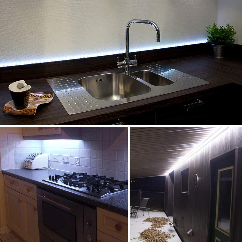 [AUSTRALIA] - White LED Strip Lights, GuoTong Waterproof cuttable 300 SMD 2835 LED Tape, 6000K 12V 16.4ft/5m Flexible Ribbon, Kitchen Cabinet Lighting, Outdoor/Indoor 