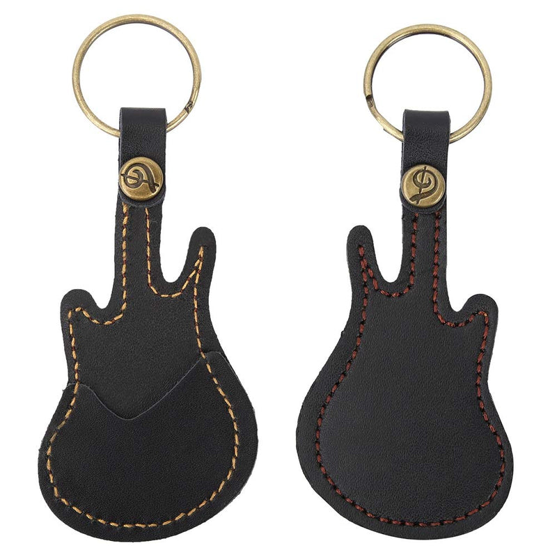 Bnineteenteam Guitar Shaped Guitar Picks Holder Case PU Leather Guitar Plectrum Holder with 5pcs Colorful Picks for Guitar Players Black