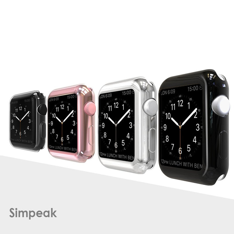 Simpeak Soft Screen Protector Bumper Case Compatible with Apple Watch 38mm Series 2 Series 3, Pack of 4, All-Around, Clear, Rose Gold, Silver, Black