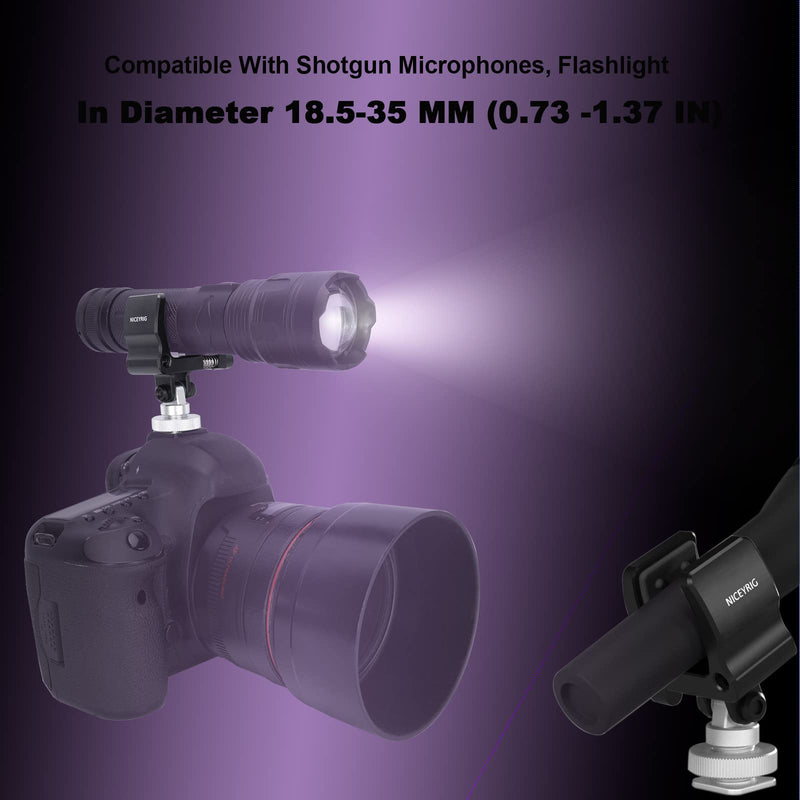 NICEYRIG Shock-proof Shotgun Microphone Holder with 18.5-35 mm Adjustable Clamp, Microphone LED Flashlight Aluminum Holder for Camera, Cage Rig, Tripod - 549