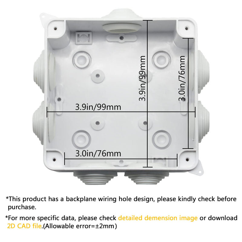 LeMotech ABS Plastic Dustproof Waterproof IP65 Junction Box Universal Electrical Project Enclosure White 3.9 x 3.9 x 2.8 inch (100 x 100 x 70 mm) 3.9" x 3.9" x 2.8"