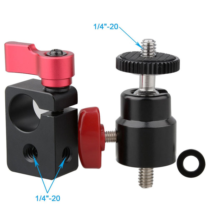 CAMVATE Camera 15mm Rod Clamp Adapter Articulated Mini Ball Head with 1/4"-20 Thread Screw