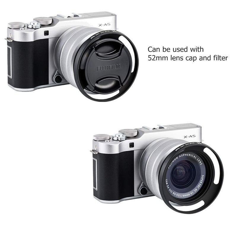 52mm Screw In Lens Hood Shade Cover for Fujifilm Fuji Fujinon XC 15-45mm F3.5-5.6 OIS PZ Lens on Camera X-T30 X-T20 X-T10 X-T200 X-T100 X-A7 X-A5 X-A10 X-E3 X-E2S X-E2 X-S10 X-T4 X-T3 X-T2 Xpro3 Xpro2