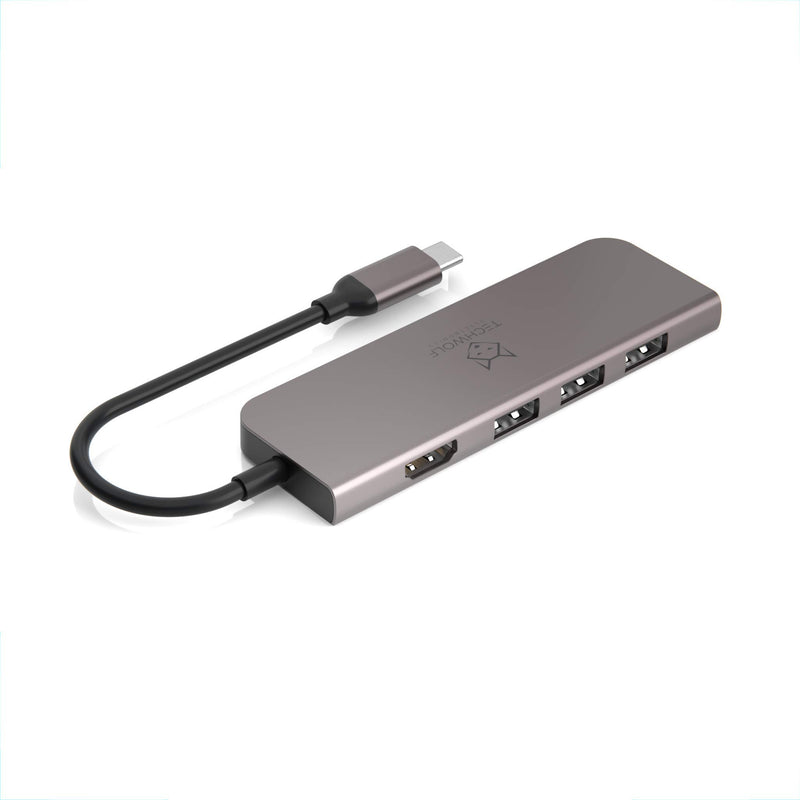 Techwolf USB C Hub – 4K @ 60hz HDR HDMI 2.0, USB 3.2 Gen 2 10gbps, 100 Watt Power Delivery, High Speed Next Gen, Space Grey