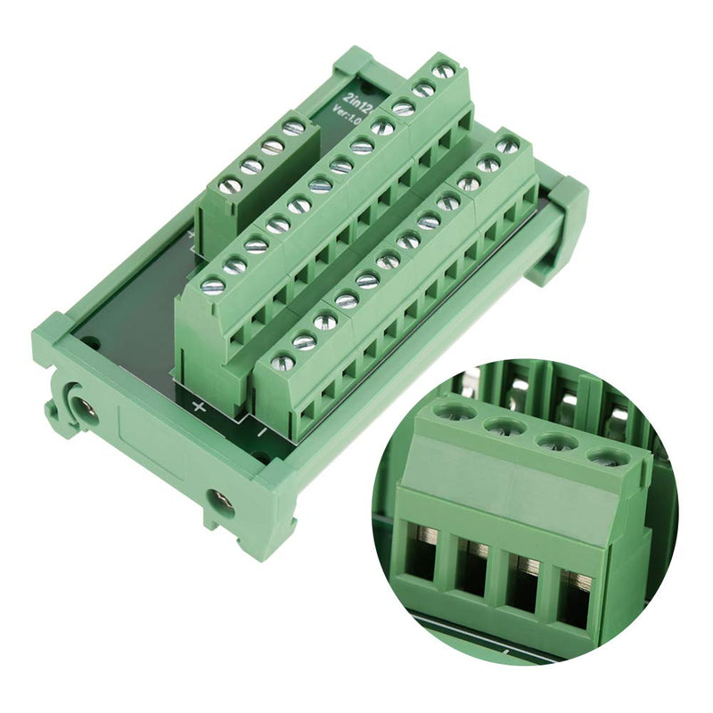 2 in 12 Out Power Supply Breakout Board Adapter DIN Rail Mount Port Terminal Module for PLC Power Amplifier