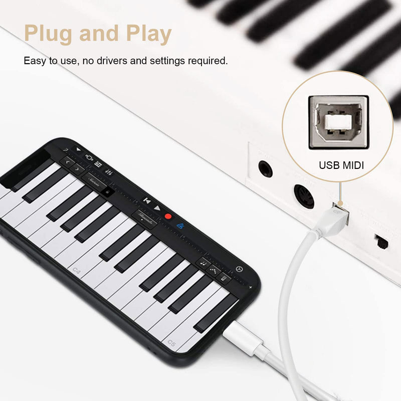 Lightning to MIDI Cable for iPad/iPhone, [Apple MFi Certified] USB - B Midi Cord for Midi Controller, Electronic Music Instrument, Piano, Midi Keyboard, Recording Audio Interface, USB Microphone
