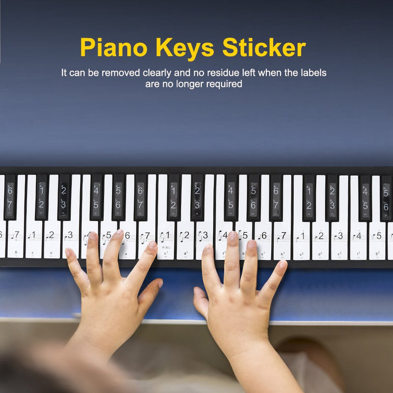 Alomejor Piano Stickers Piano Keyboard Music Note 88 Keys Removable Piano Key Tabs Stickers for White and Black Keys Transparent