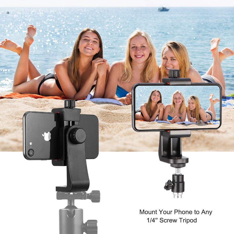Universal Phone Tripod Mount with Shutter Remote Control for Selfie Shooting, Switch from Portrait to Landscape Easily, Compatible with Phone 11/XR/X/8/6/Plus and More Cell Phones