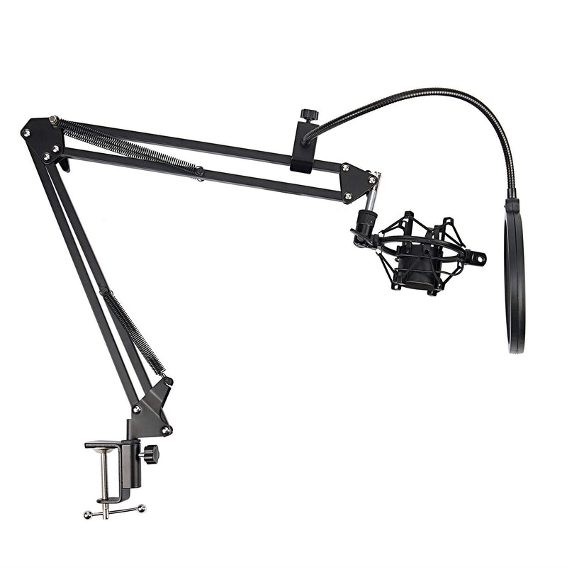 Tmand NB-35 Microphone Scissor Arm Stand and Table Mounting Clamp&NW Filter Windscreen Shield & Metal Mount Kit