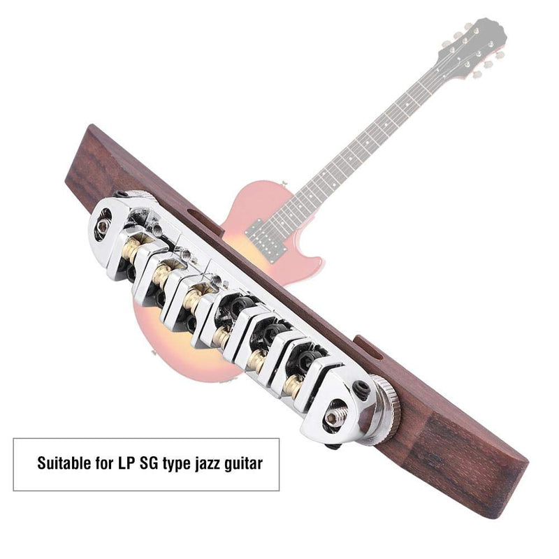 6 String Guitar Bridge Adjustable Archtop Bridge Rosewood Base Bridge with Copper-zinc Alloy Roller for LP SG Jazz Guitar Silver