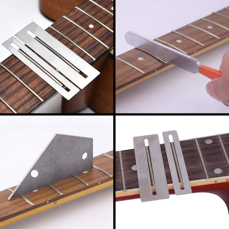 URlighting Guitar Luthier Tool Set (7 Pcs), Clean and Polish Tool - 1 Pcs Guitar Fret Crowning File, 1 Pcs Fret Rocker Leveling Tool, 2 Pcs Fingerboard Guards, 2 Sheets Sanding Paper, with Carry Bag