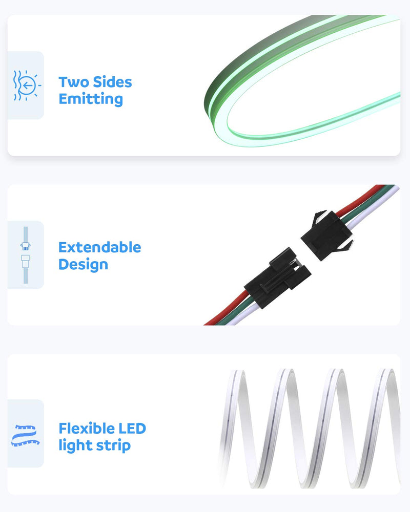 [AUSTRALIA] - Aclorol 16.4FT LED Neon Rope Lights Addressable LED Strip Neon Sign Flexible Pixels Light RGB Dream Color Rainbow WS2811 DC12V 5M Waterproof for DIY Bedroom Wall Wedding Party Bars Advertising Signs 