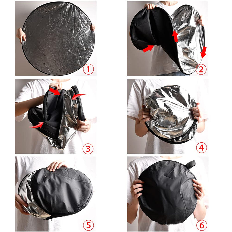 Aqirui 32inch/80cm 5 in 1 Collapsible Light Reflector Round Multi Disc with Bag-Translucent, Silver, Gold, White and Black for Photography Photo Studio Lighting and Outdoor Lighting