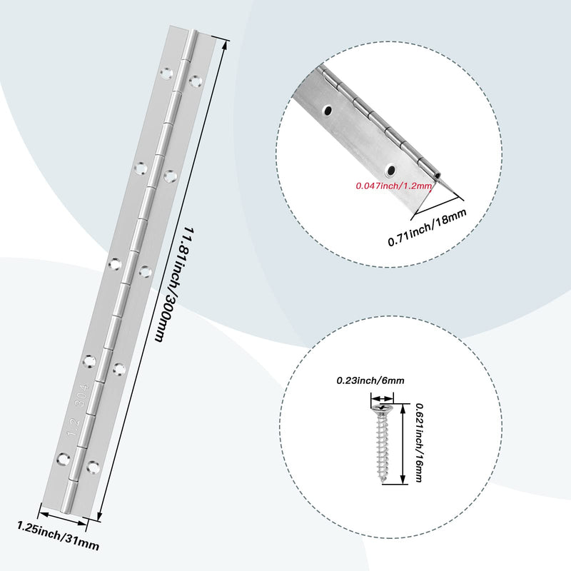 2 PCS 12 Inch Stainless Steel 304 Piano Hinge, JANNO 0.047 Inch Thickness Heavy Duty Continuous Folding Hinge, High Polished Surface Hinge for Doors, Cabinet, Boxes, Home, Kitchen and DIY Wood Craft