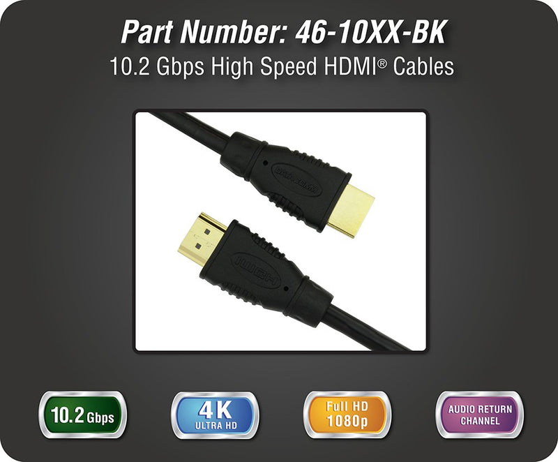 DATA COMM Electronics 46-1006-BK 6-feet 10.2 Gbps High Speed HDMI Cable, 4K, Ultra HD Ready 6-feet High Speed HDMI Cable