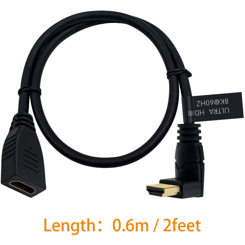 Poyiccot 8K HDMI Extension Cable, HDMI 2.1 Cable 90 Degree Down Angle HDMI Male to Female 8K HDMI 2.1 Cable 48Gbps High Speed 8K 60Hz, 4K 120Hz, 3D Ultra HDR HDMI Extension Cable, 2feet(M/F Down) Down Angle 8K HDMI 2.1 Cable