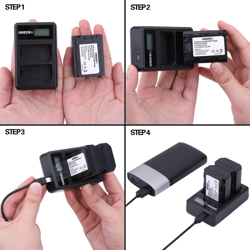 Grepro NP-FZ100 Replacement Battery (2-Pack) and Dual USB LCD Charger Compatible with Sony NP-FZ100, Sony A7RIII, Sony A7R3, Sony A7 III, Sony Alpha 9, Sony A9, Sony A9R, Sony Alpha 9S Digital Camera