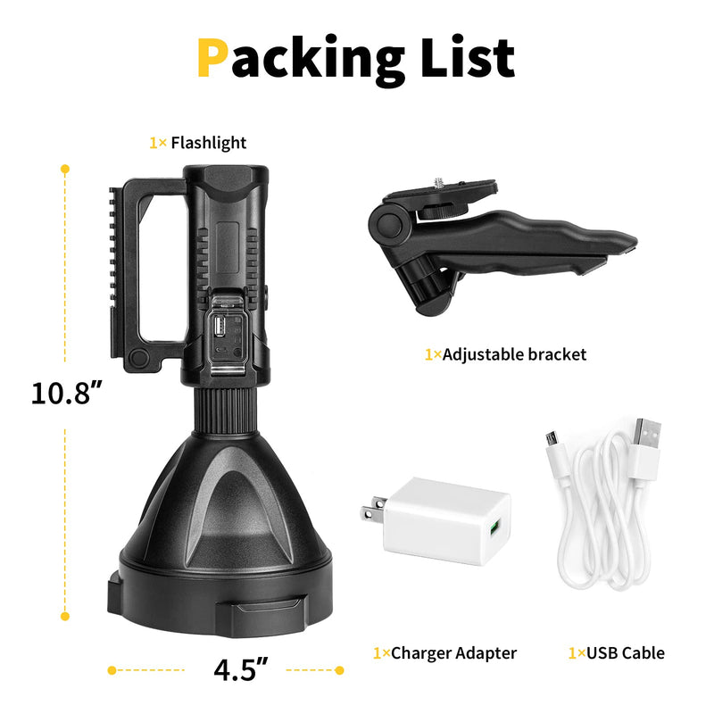 [AUSTRALIA] - Venlon Superbright Big Size Rechargeable LED Handheld Flashlight Spotlight 4 Modes High Power Portable Waterproof Searchlight for Camping Hunting Outdoor (P50 Medium Size) P50 Medium Size 