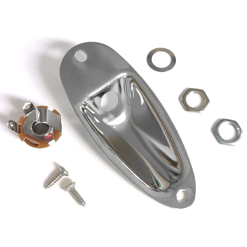 SAPHUE Guitar Input Jack Socket Plate Output Loaded Boat Style 1/4 Inch with Screws for Fender Stratocaster Strat St Mono Electric Guitar for Electric Guitar Replacement Parts（Chrome） Chrome