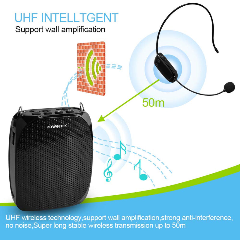 ZOWEETEK Voice Amplifier with UHF Wireless Microphone Headset,Portable Rechargeable Voice Amplifier with Microphones for Multiple Locations such as Classroom,Meetings,Promotions and Outdoors