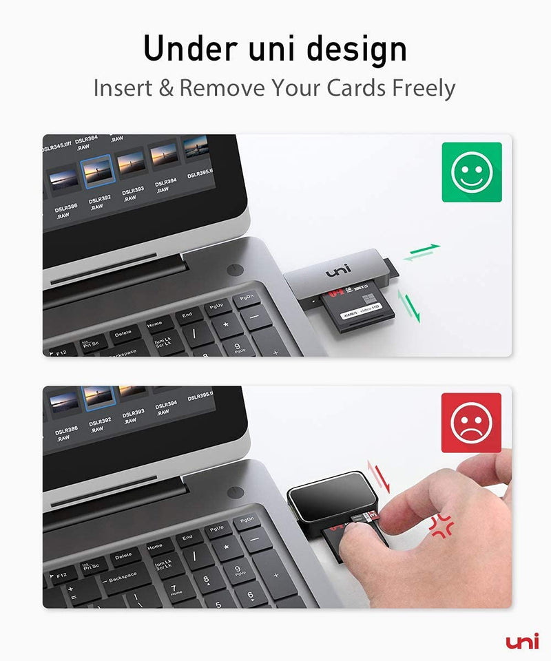 uni SD Card Reader, USB 3.0 to SD/Micro SD Card Adapter 2-in-1, Aluminum USB SD/TF Memory Card Reader Compatible with SD, SDXC, SDHC, MMC, Micro SDXC, Micro SD, Micro SDHC Card and UHS-I Cards