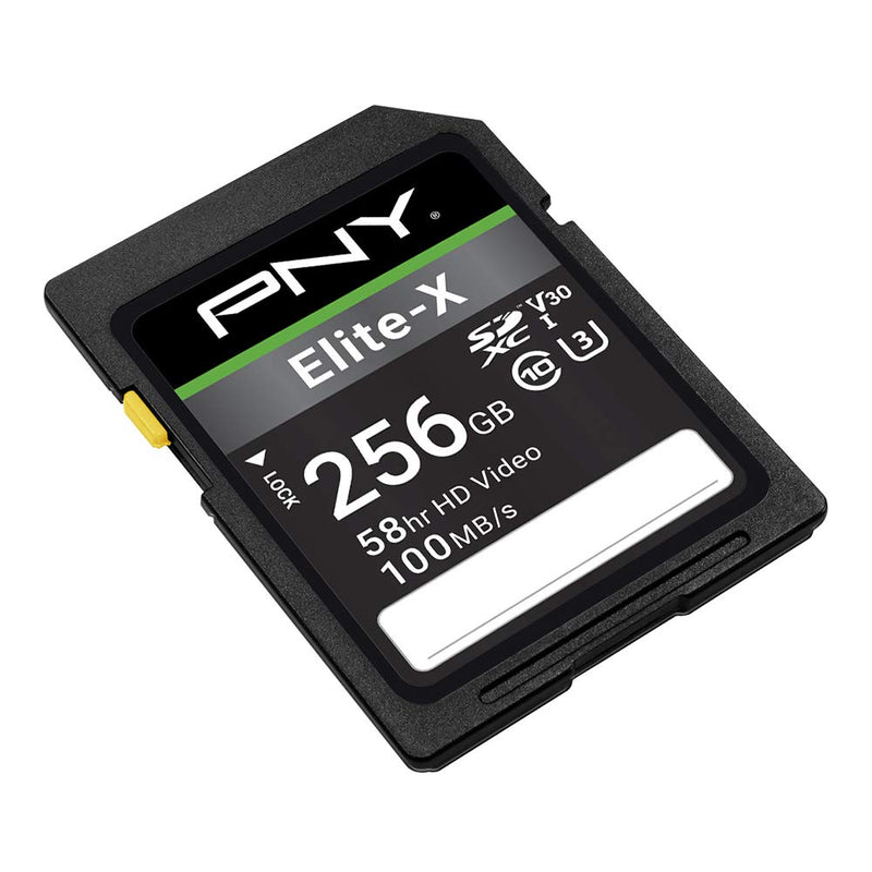 PNY 256GB Elite-X Class 10 U3 V30 SDXC Flash Memory Card - 100MB/s, Class 10, U3, V30, 4K UHD, Full HD, UHS-I, Full Size SD